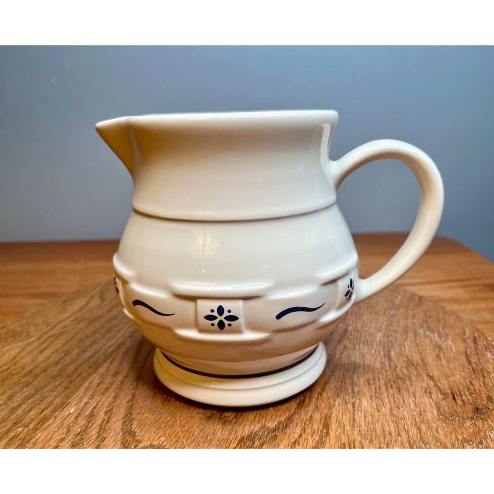 Longaberger Pottery   Woven Traditions Blue and Cream Pitcher 32 ounces